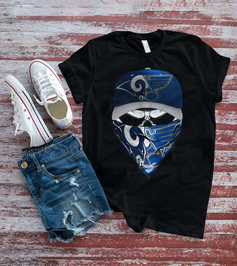 Blue Rams And Wings Logos Hat And Bandana T-Shirt