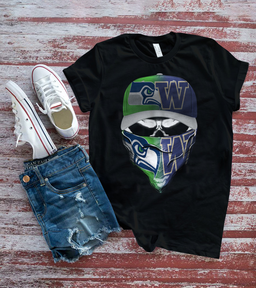 Seahawks-Washington Huskies Skull Mask Fan Fusion T-Shirt