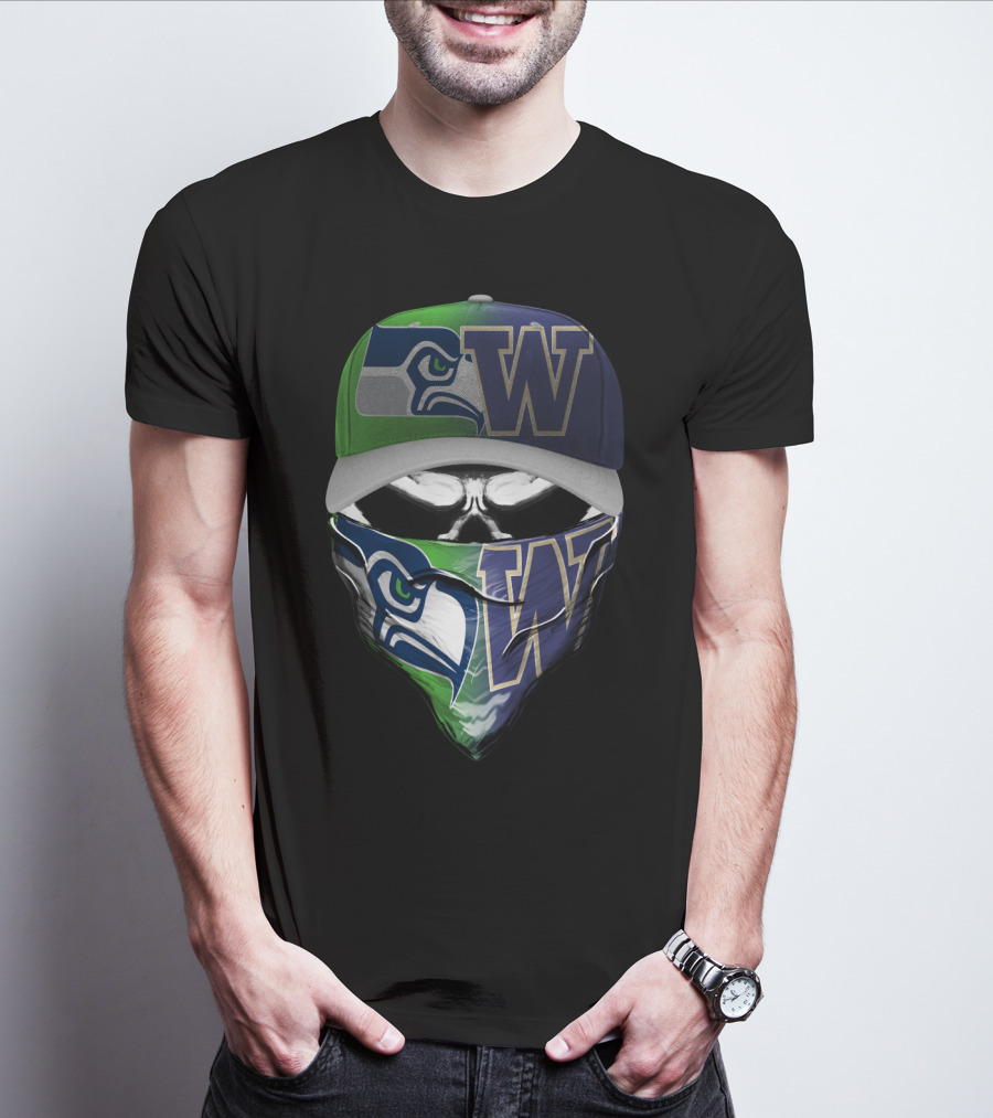 Seahawks-Washington Huskies Skull Mask Fan Fusion T-Shirt