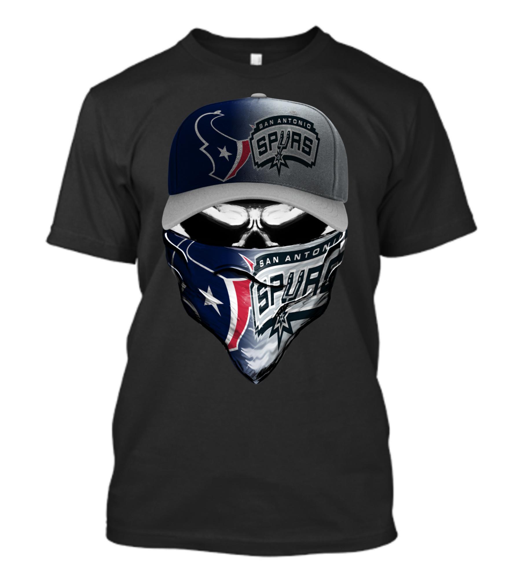 San Antonio Spurs And Houston Texans Skull Mask Combo T-Shirt