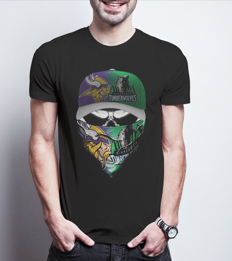 Minnesota Vikings Timberwolves Crossover Skull Mask Skum 134 T-Shirt