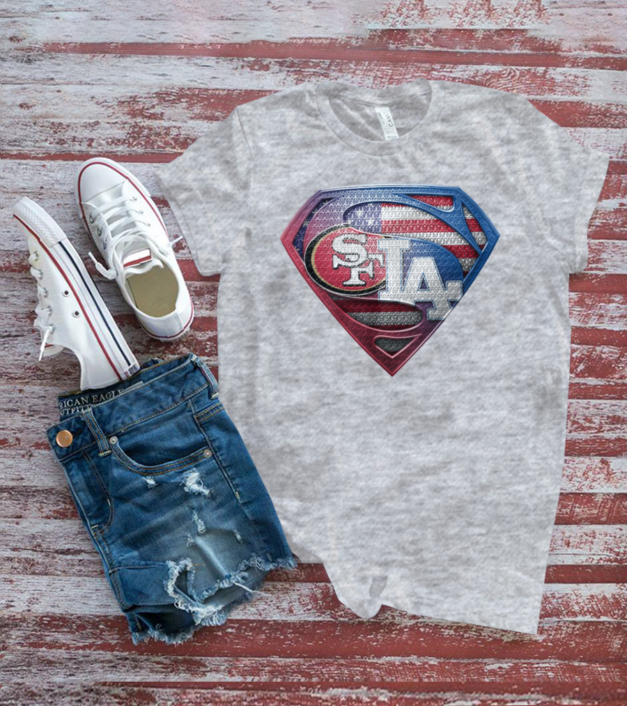 Sf La Superman Shield American Flag Hintergrund T-Shirt
