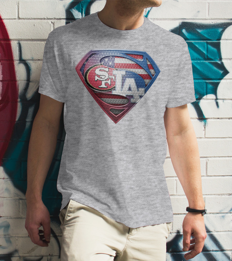 Sf La Superman Shield American Flag Hintergrund T-Shirt