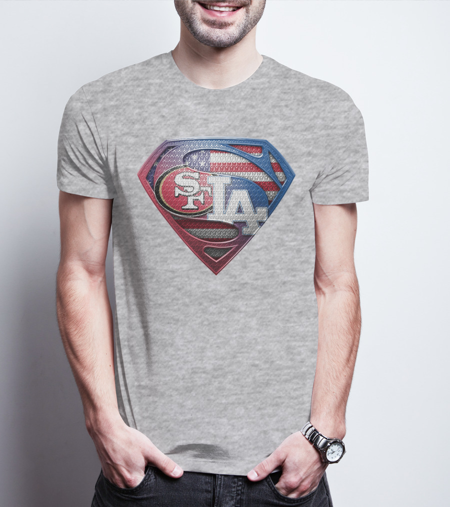 Sf La Superman Shield American Flag Hintergrund T-Shirt