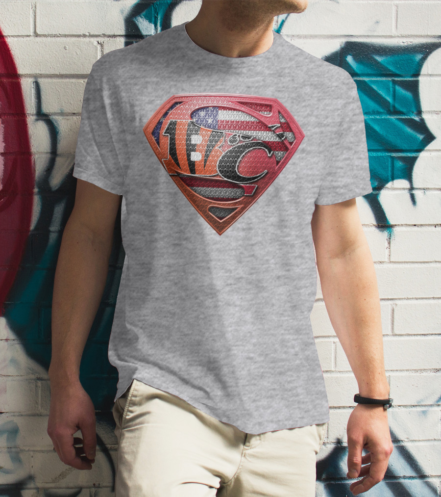 Superman Nfl Logo With American Flag Shield T-Shirt
