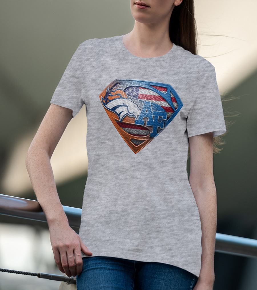 Air Force Falcons Denver Broncos American Flag Shield T-Shirt