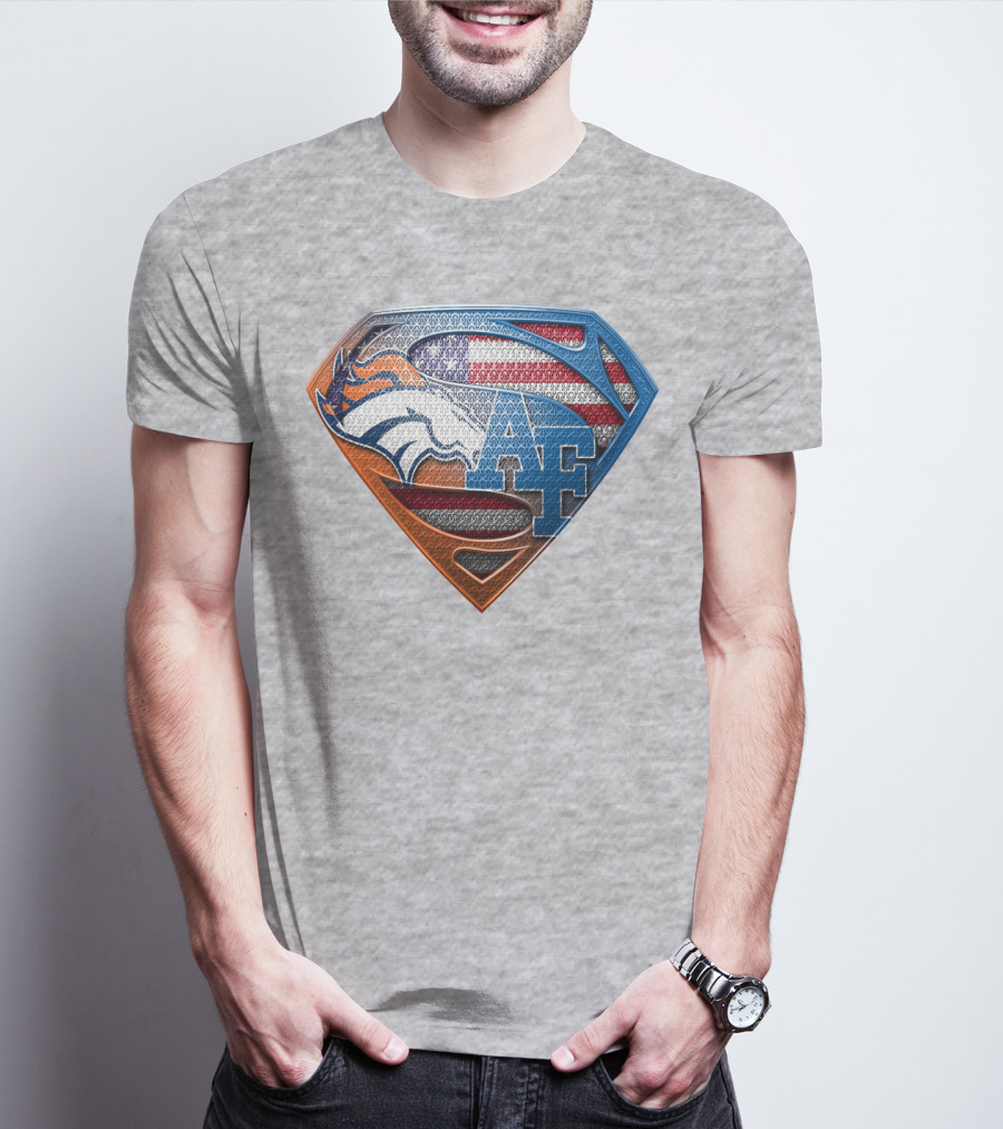 Air Force Falcons Denver Broncos American Flag Shield T-Shirt