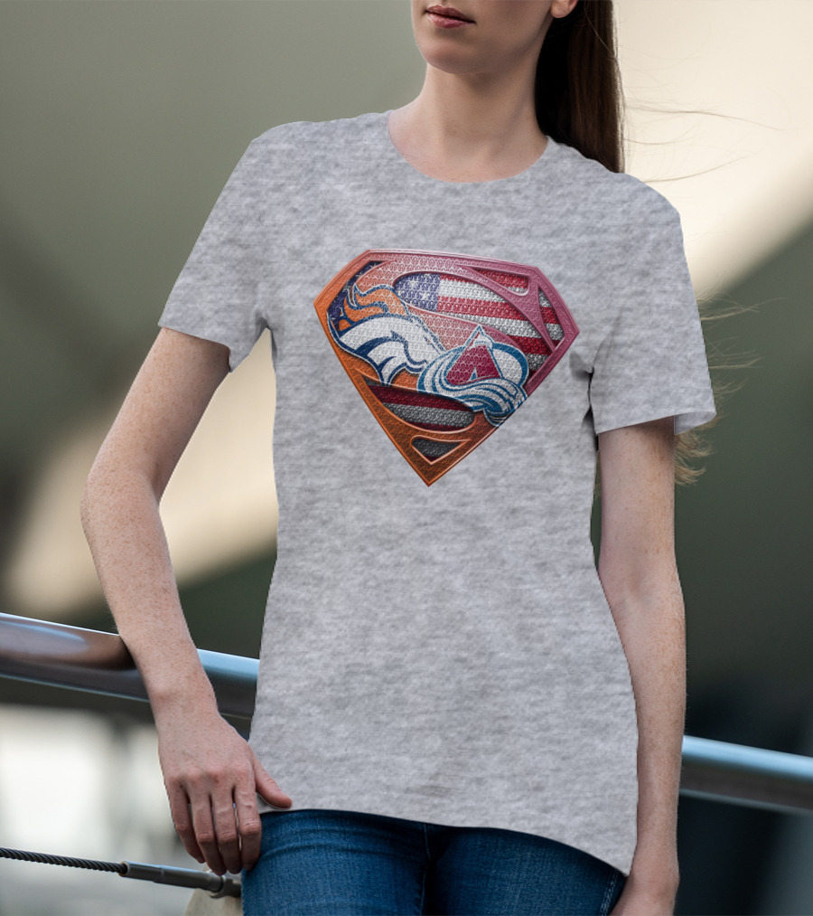 Broncos Avalanche Usa Flag Superman Shield T-Shirt