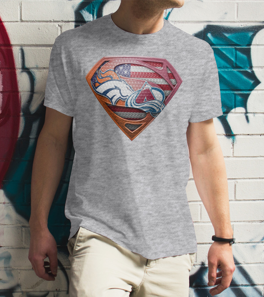 Broncos Avalanche Usa Flag Superman Shield T-Shirt