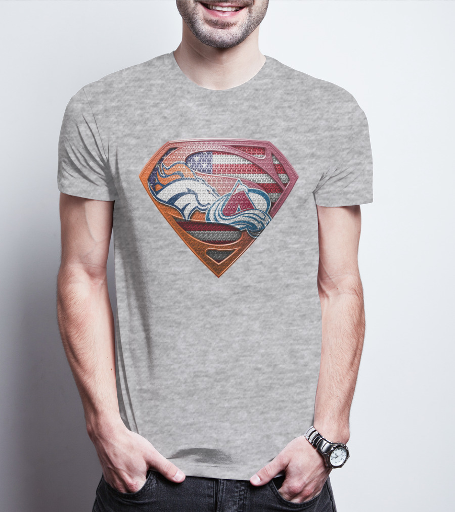 Broncos Avalanche Usa Flag Superman Shield T-Shirt