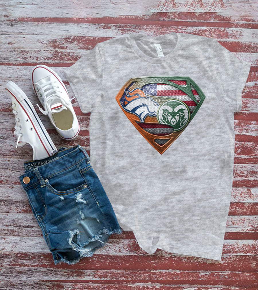Broncos Rams Superman Shield American Flag T-Shirt
