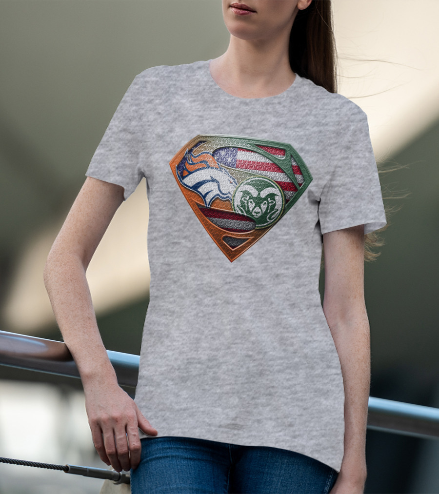 Broncos Rams Superman Shield American Flag T-Shirt