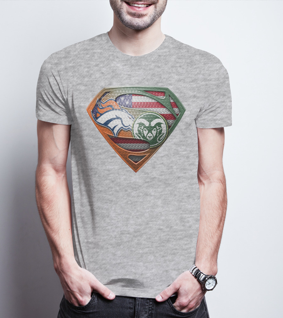 Broncos Rams Superman Shield American Flag T-Shirt
