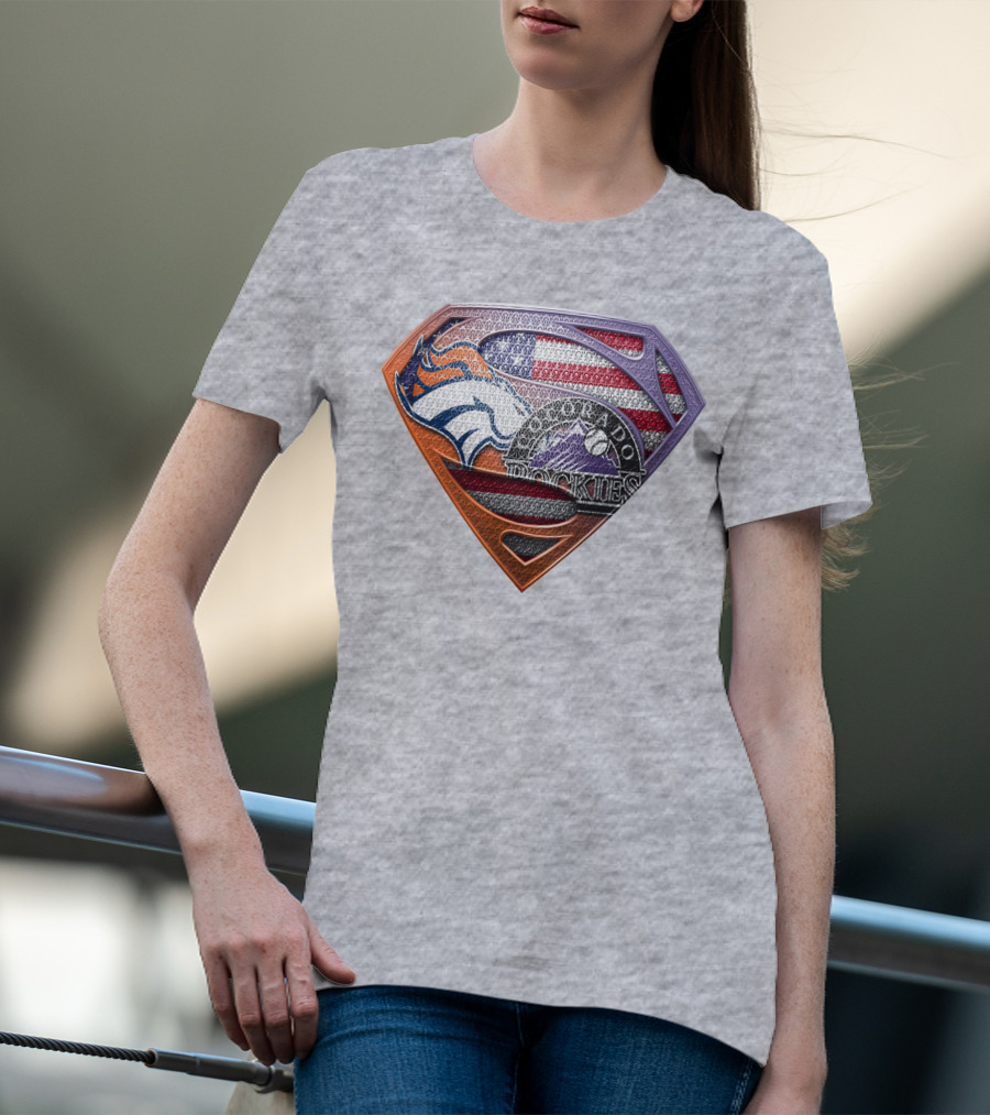 Denver Broncos Colorado Rockies American Flag Superman Logo Fusion T-Shirt
