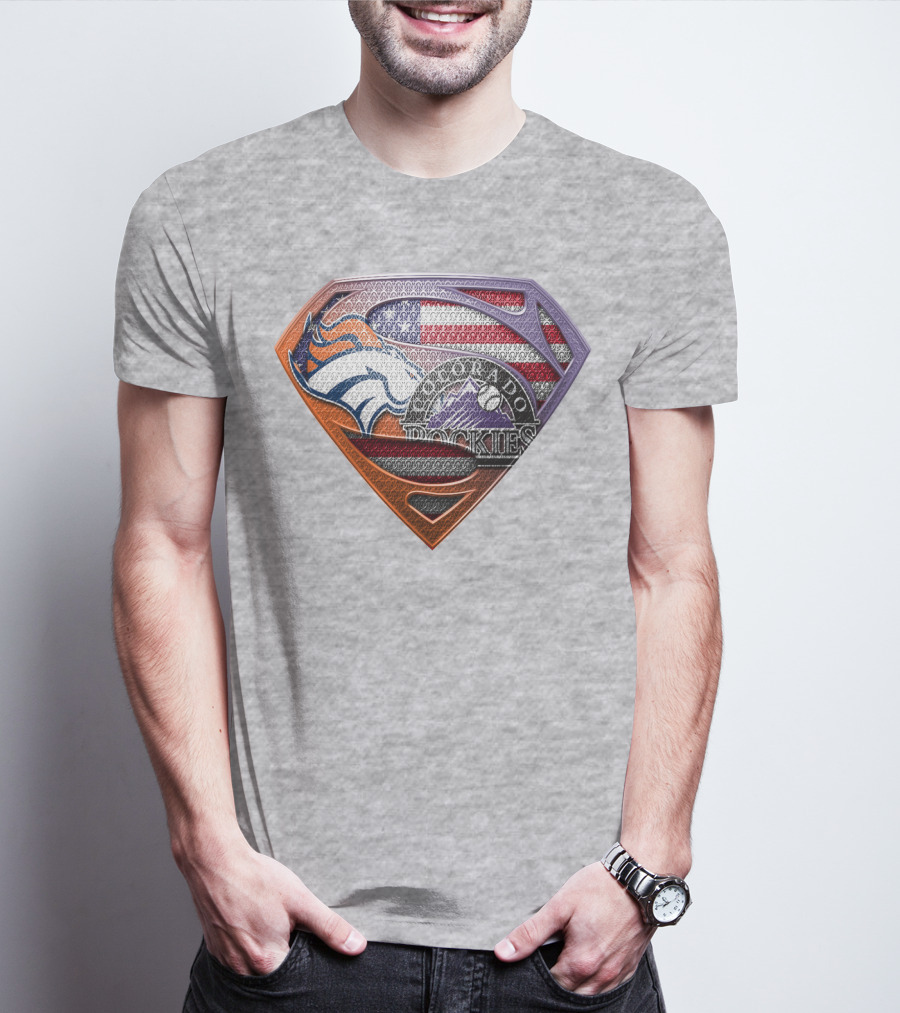 Denver Broncos Colorado Rockies American Flag Superman Logo Fusion T-Shirt