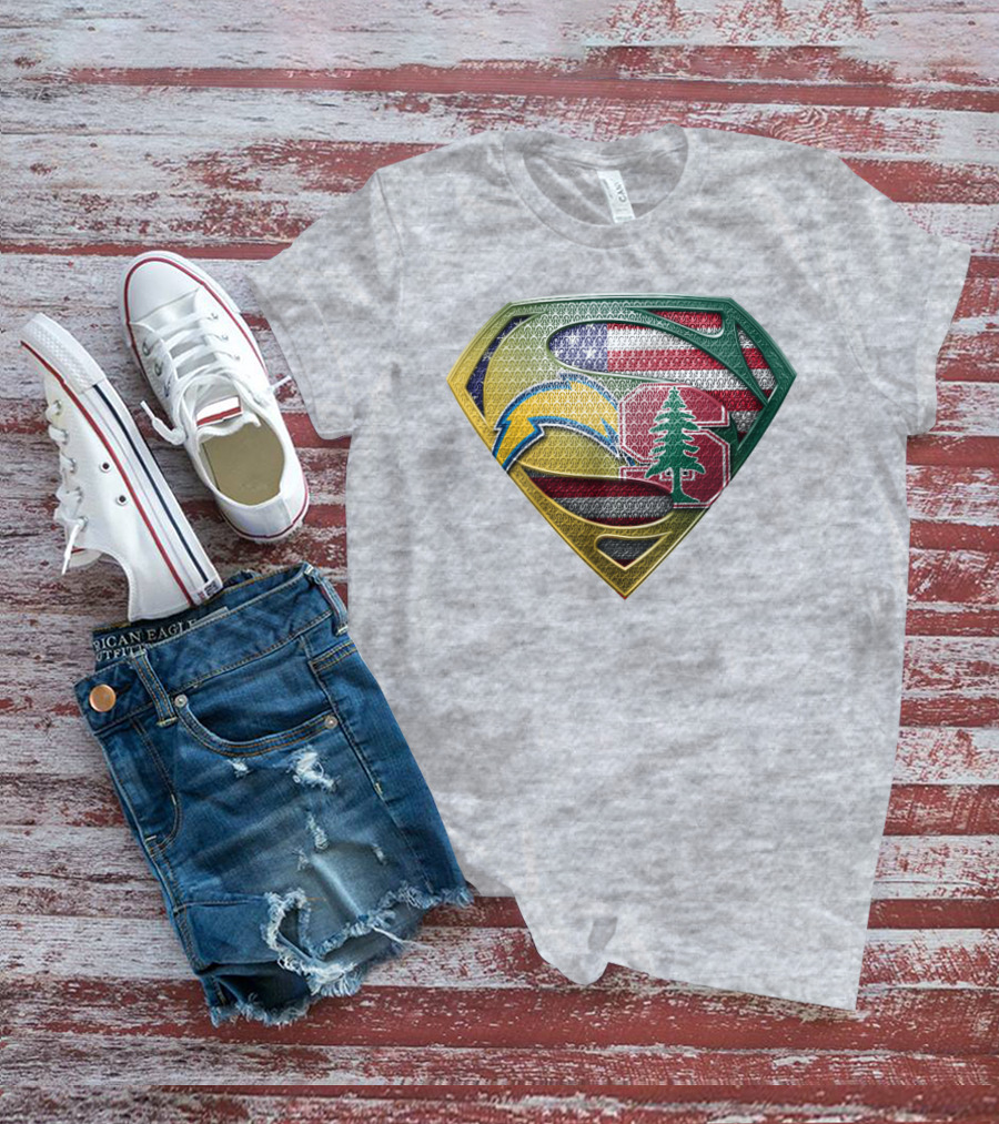 Superman Emblem Stanford Cardinal Chargers American Flag Fusion T-Shirt