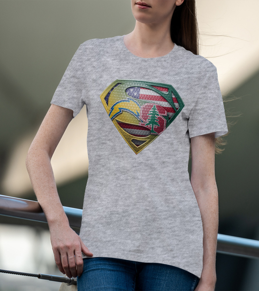 Superman Emblem Stanford Cardinal Chargers American Flag Fusion T-Shirt