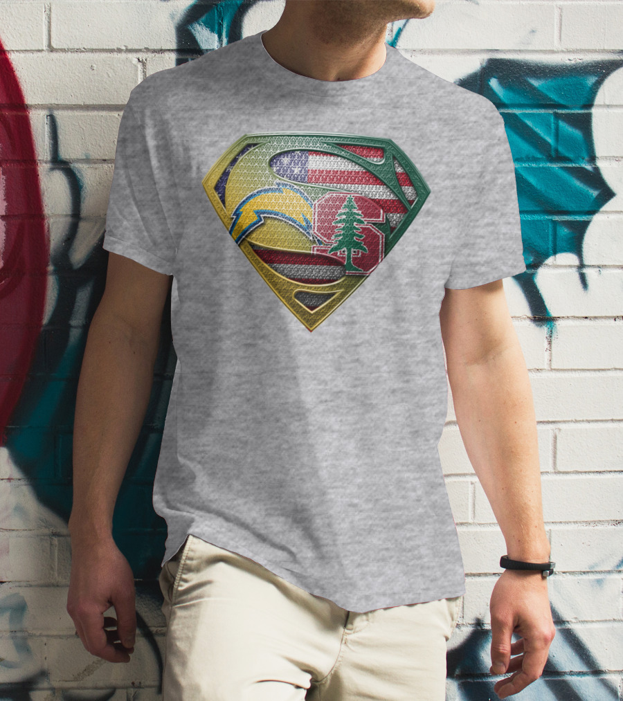 Superman Emblem Stanford Cardinal Chargers American Flag Fusion T-Shirt