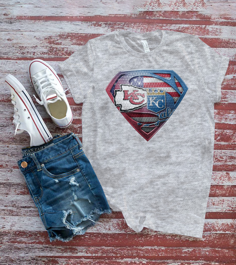 Kansas City Chiefs Royals American Flag Superman Shield T-Shirt
