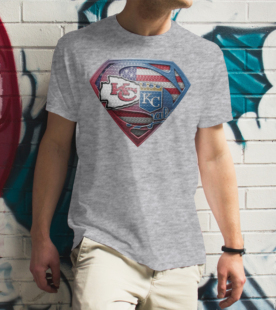 Kansas City Chiefs Royals American Flag Superman Shield T-Shirt