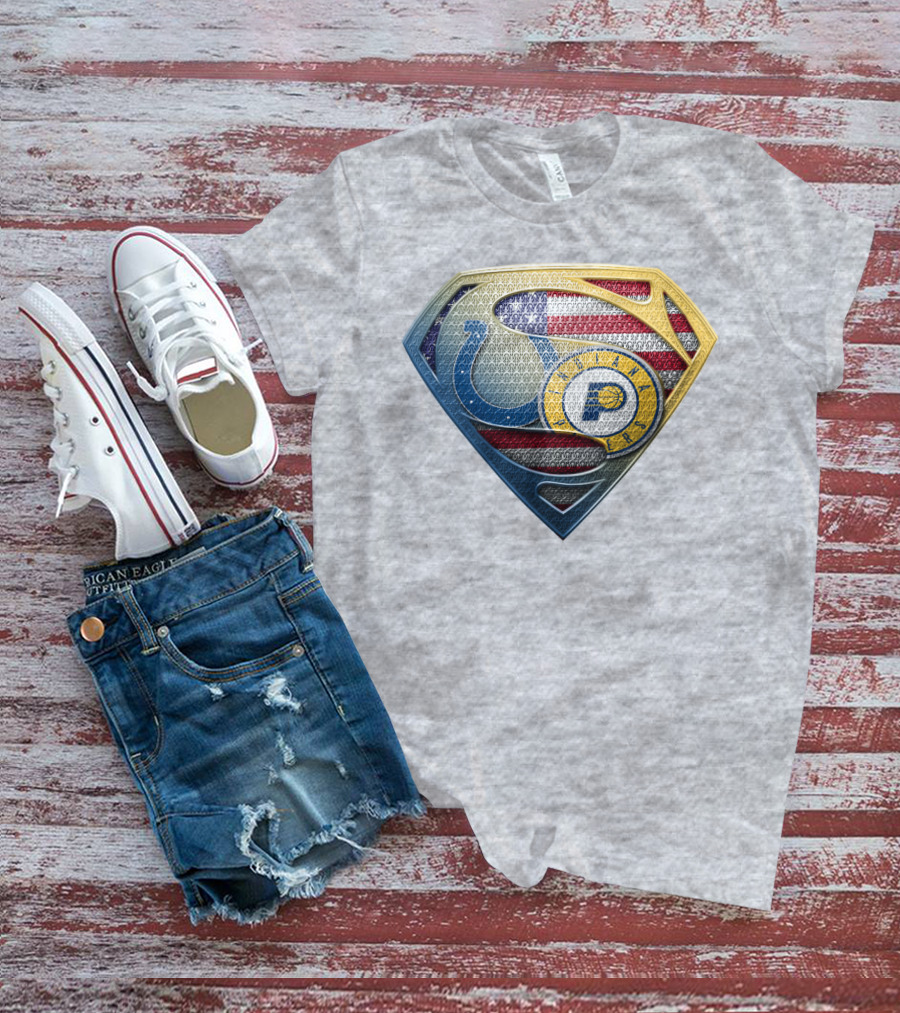 Superman Shield Indianapolis Colts And Pacers American Flag T-Shirt