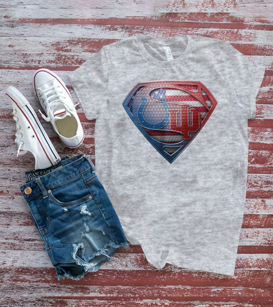 Superman Colts Indiana University American Flag T-Shirt