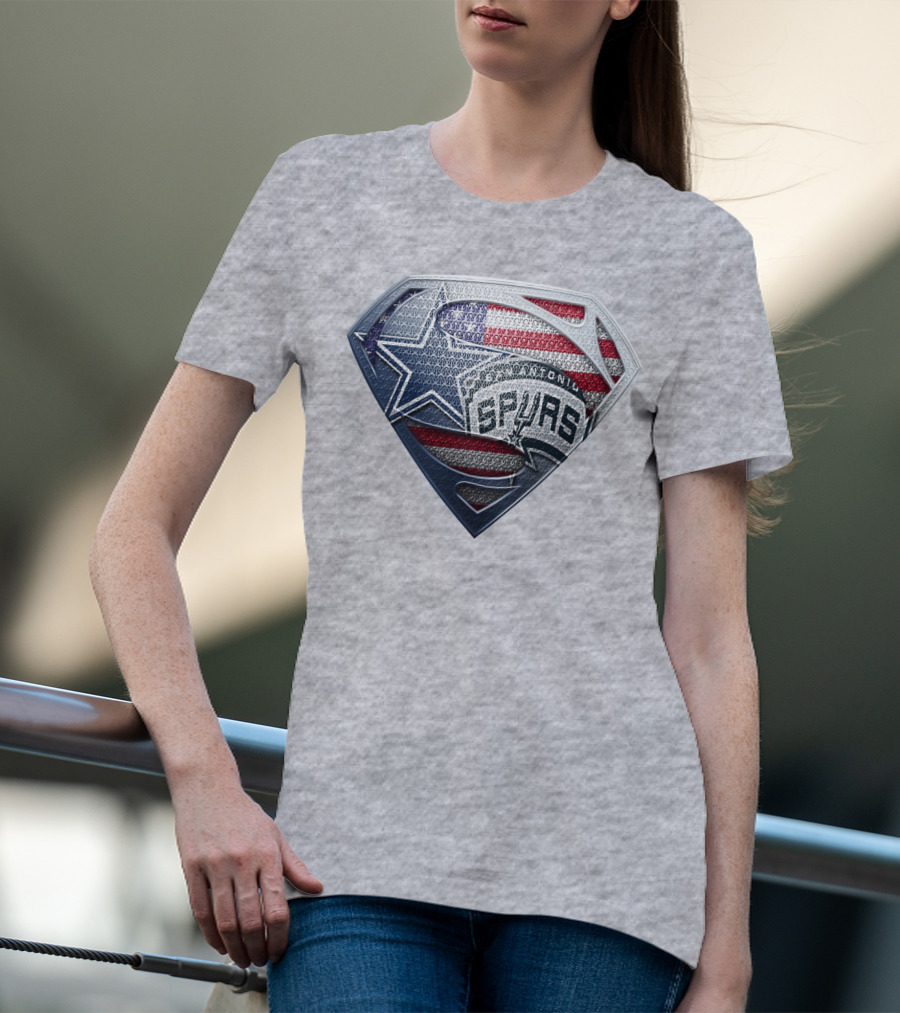 San Antonio Spurs Superman Shield Usa Flag T-Shirt
