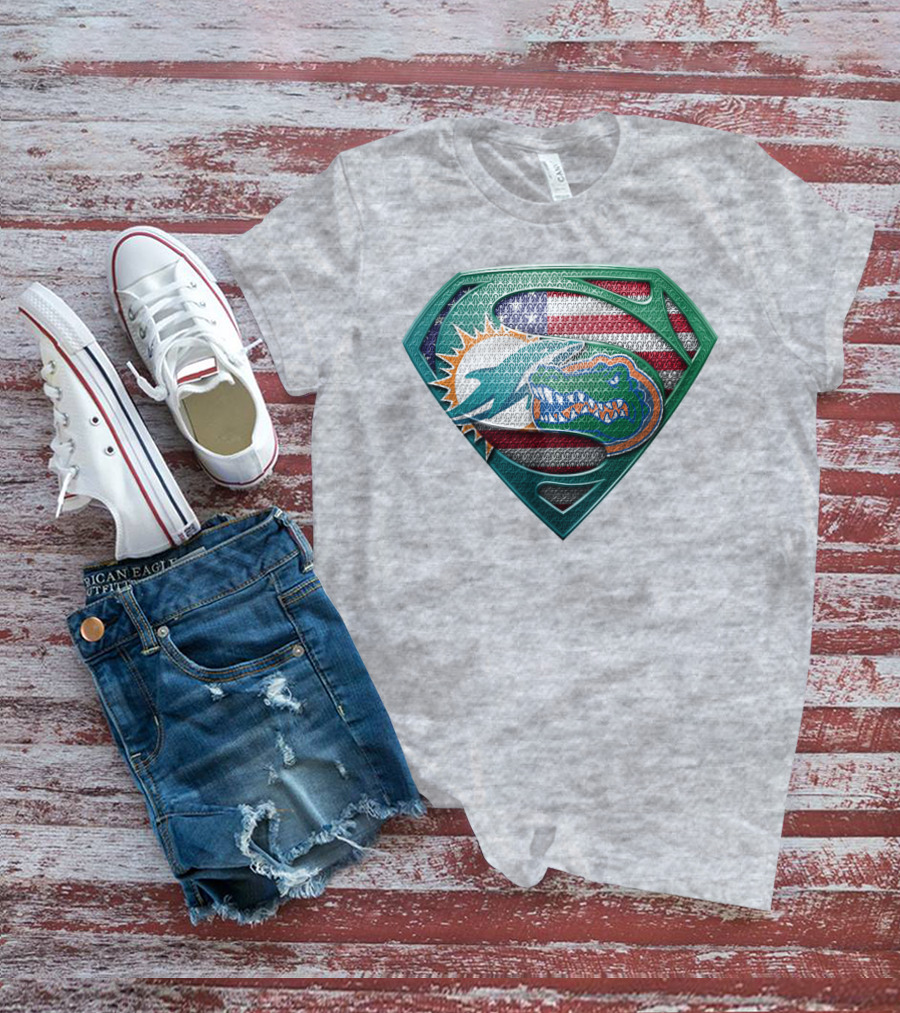 Superman Gator American Flag Miami Football T-Shirt