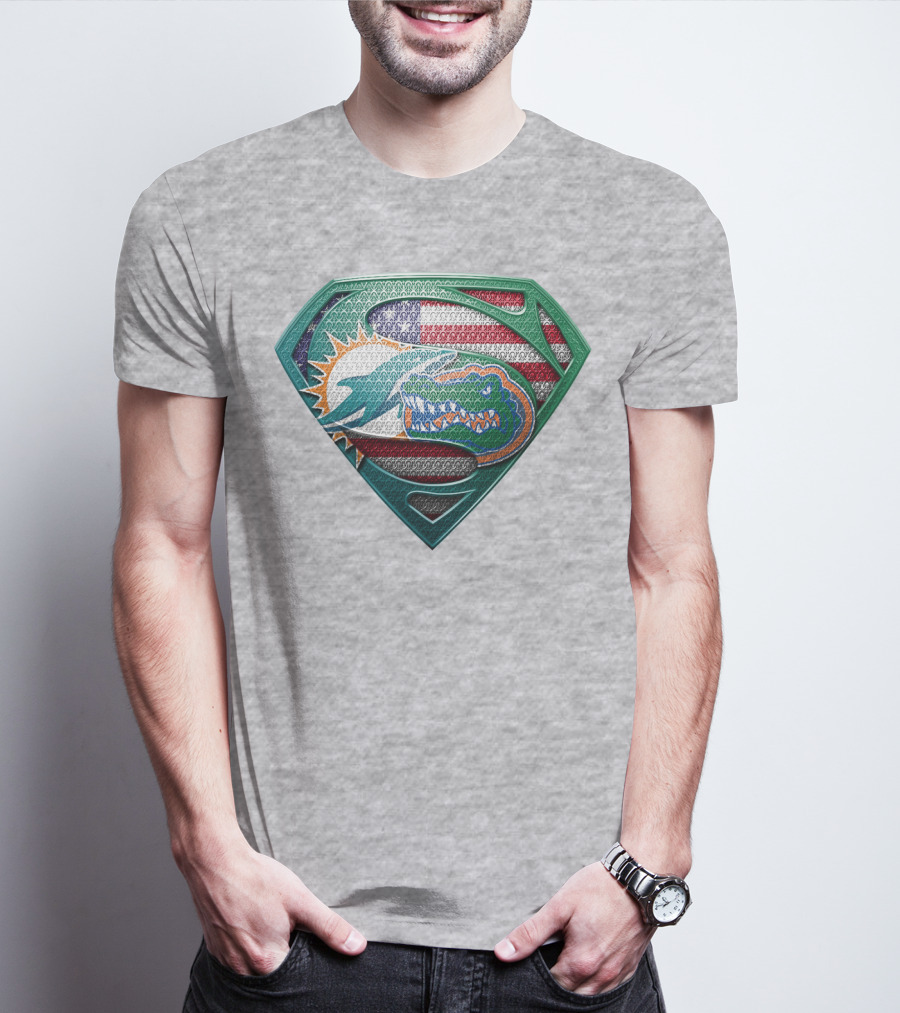Superman Gator American Flag Miami Football T-Shirt