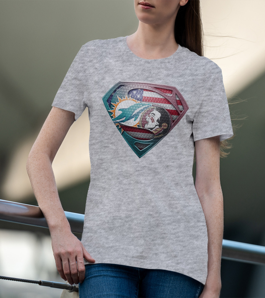 Miami Dolphins Superman American Flag T-Shirt