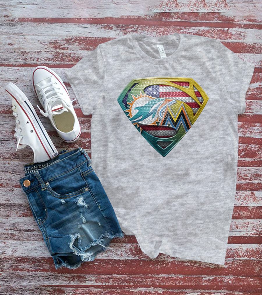 Superman Miami Dolphins Marlins American Flag T-Shirt
