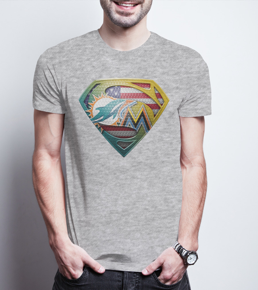 Superman Miami Dolphins Marlins American Flag T-Shirt