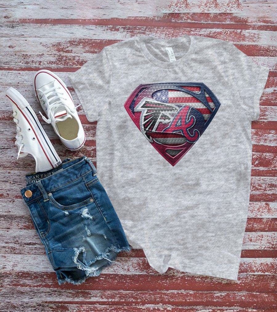Superman Shield Atlanta Falcons Braves Usa Flag T-Shirt