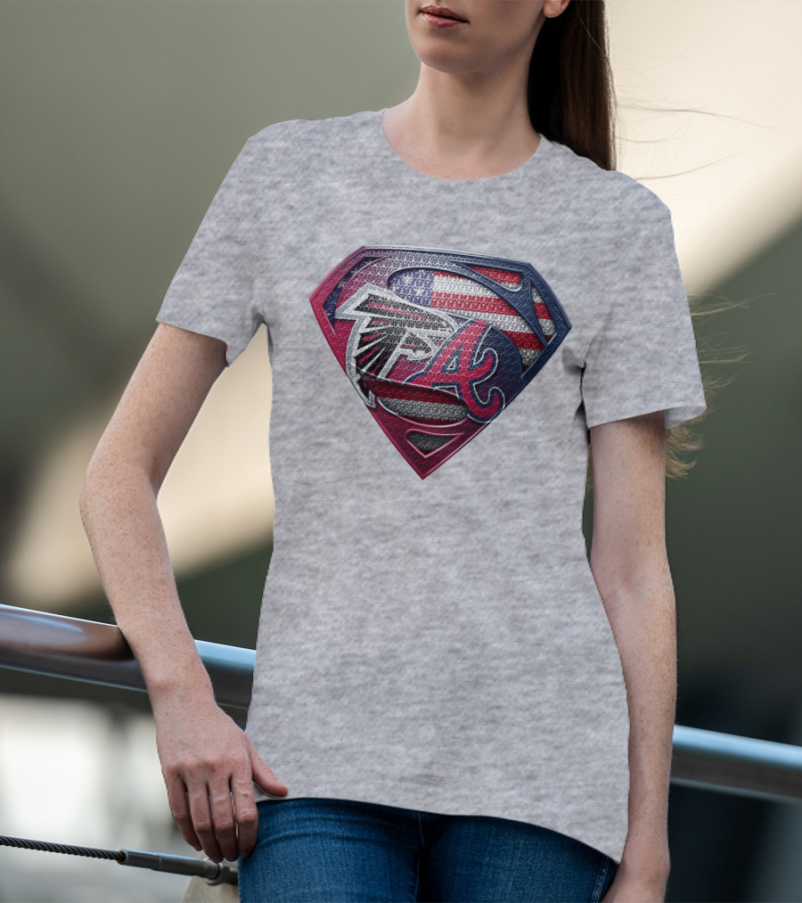 Superman Shield Atlanta Falcons Braves Usa Flag T-Shirt