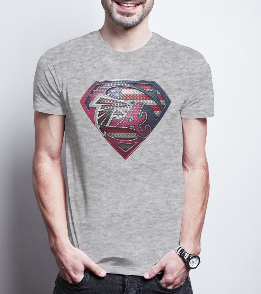 Superman Shield Atlanta Falcons Braves Usa Flag T-Shirt