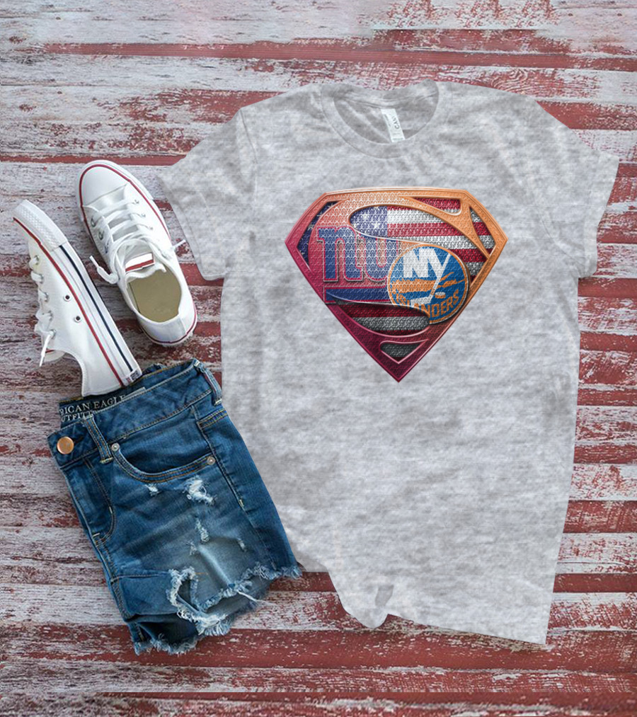 New York Giants Islanders Superman Shield American Flag T-Shirt
