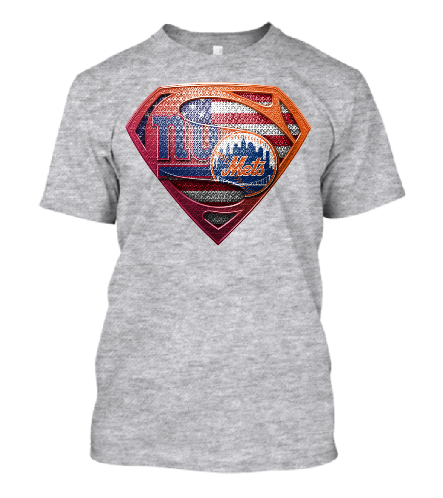 Giants Mets Superman Logo American Flag T-Shirt