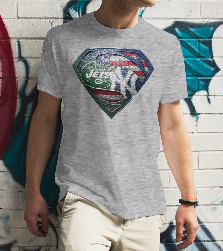 Superman Shield New York Yankees Jets American Flag T-Shirt