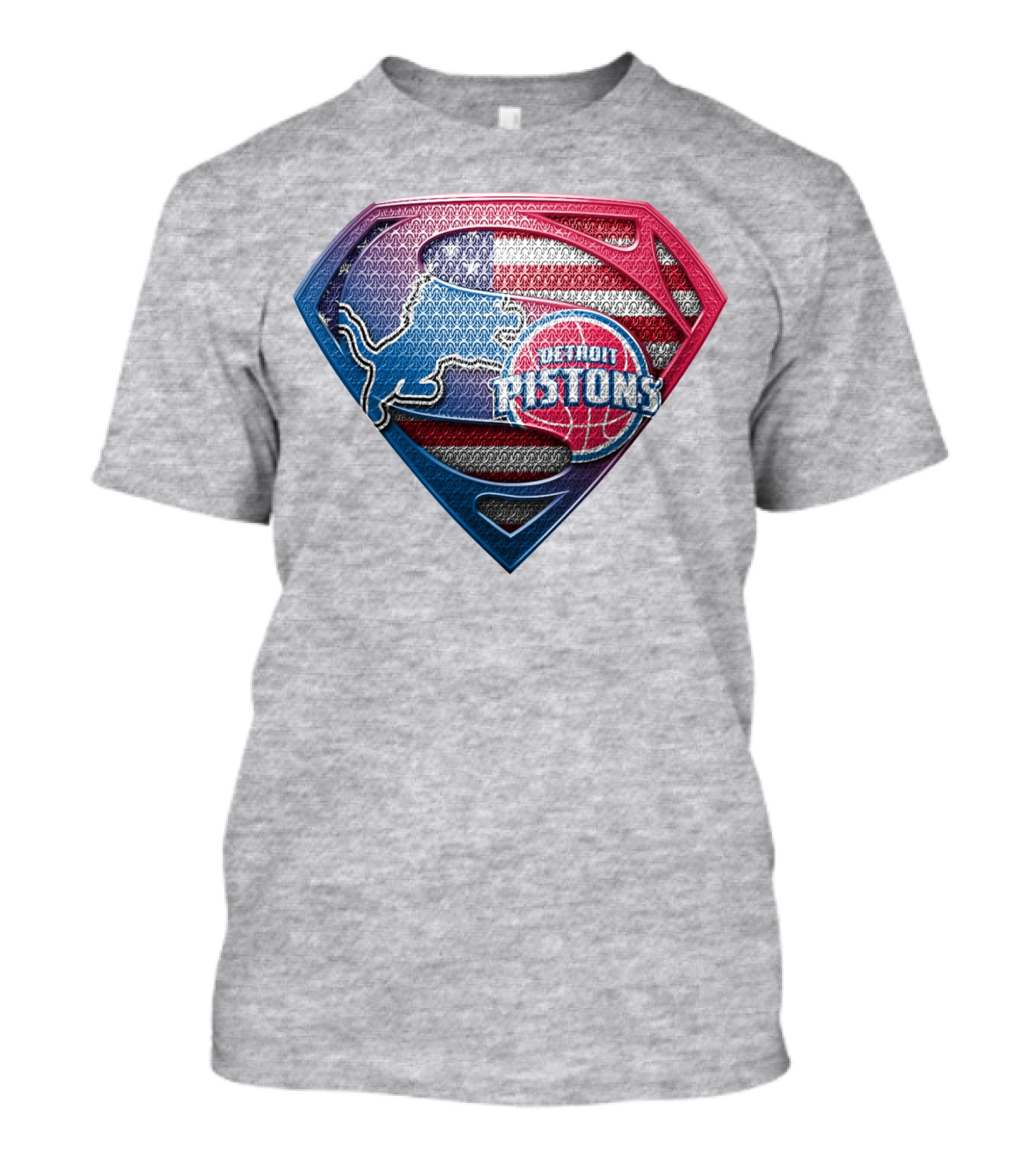 Detroit Pistons Lions Superman Logo Shaped Patch With American Flag T-Shirt