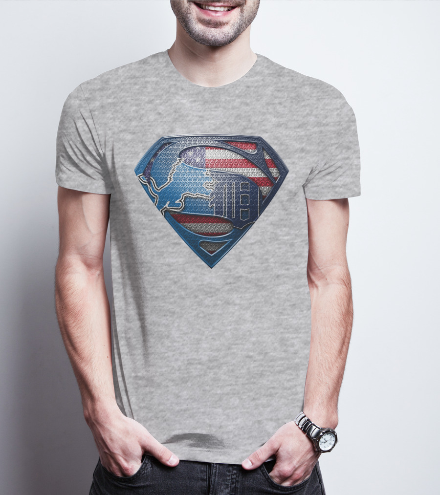 Detroit Lions American Flag Superhero Emblem T-Shirt