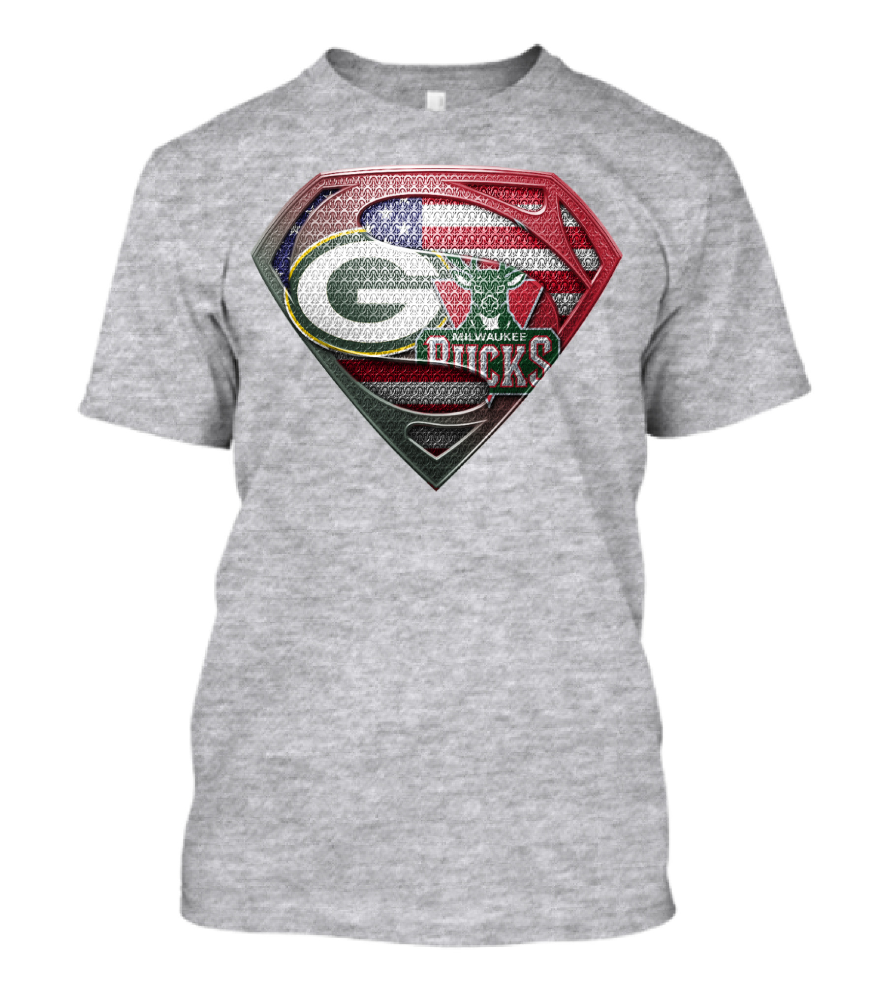 Green Bay Milwaukee Bucks Superman American Flag T-Shirt