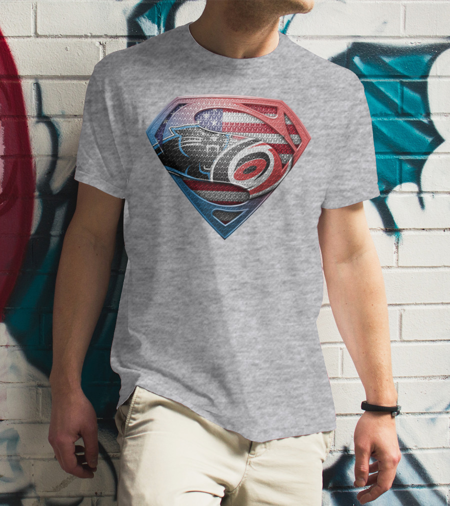 Superman Shield Carolina Panthers American Flag Carolina Hurricanes T-Shirt