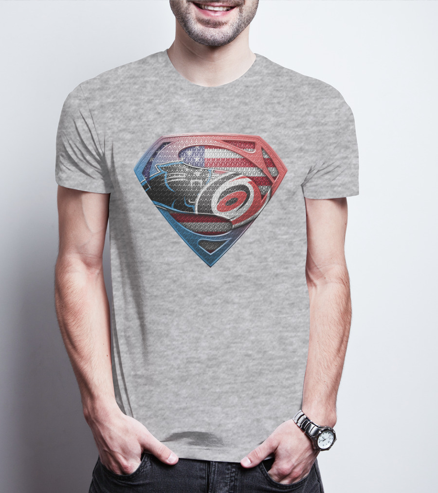 Superman Shield Carolina Panthers American Flag Carolina Hurricanes T-Shirt