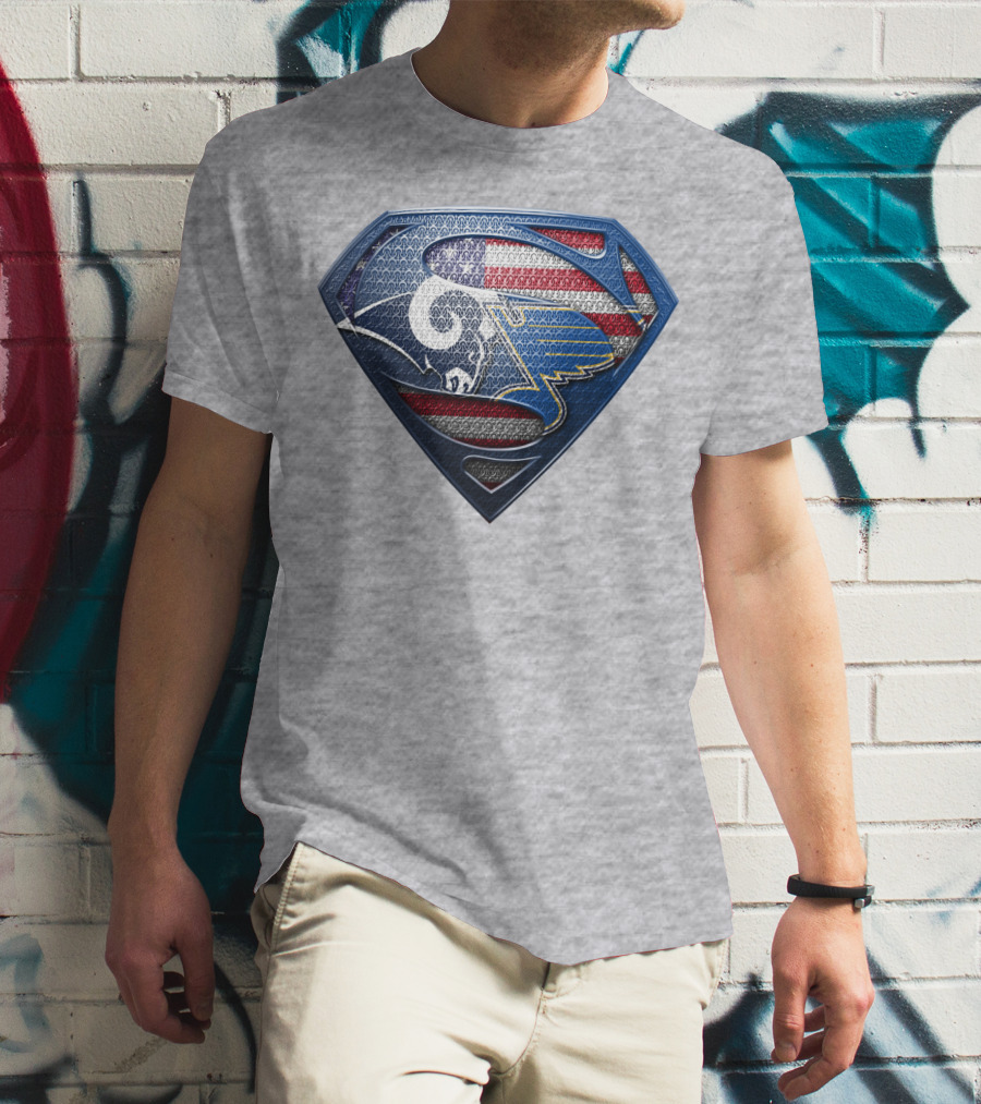 Usa Superman Rams And Blues Logo Shield T-Shirt