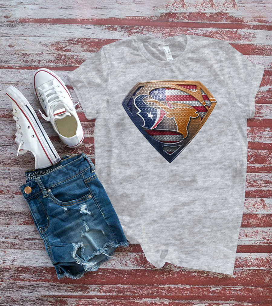 Texas Longhorns American Flag Superman Shield T-Shirt