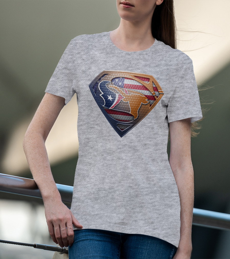 Texas Longhorns American Flag Superman Shield T-Shirt