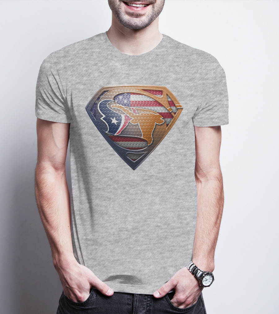 Texas Longhorns American Flag Superman Shield T-Shirt