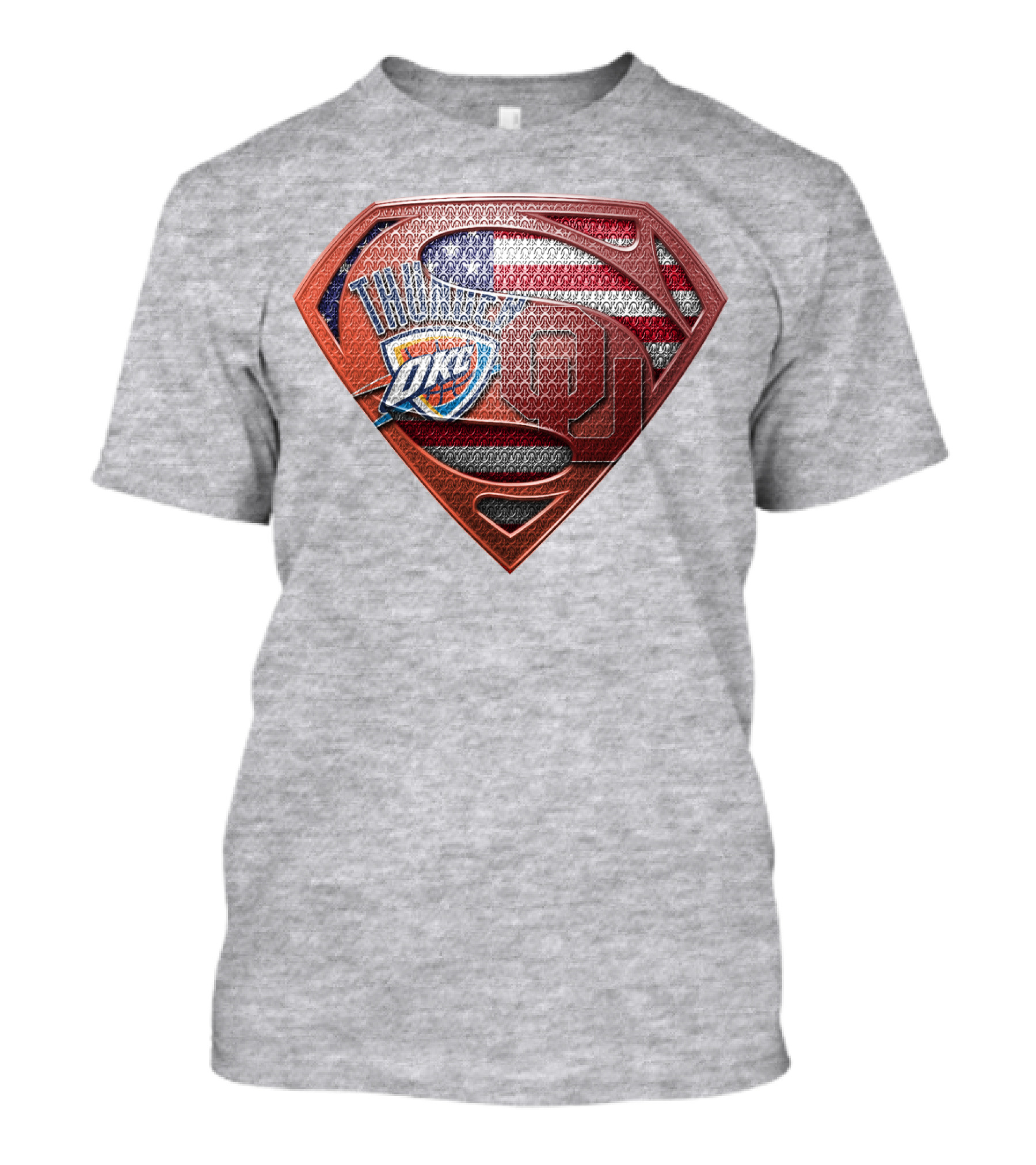 Oklahoma City Thunder American Flag Superman Ou Logo Fusion T-Shirt