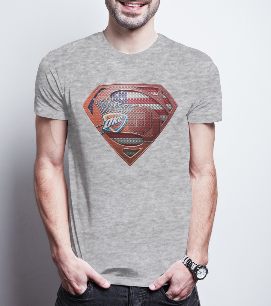 Oklahoma City Thunder American Flag Superman Ou Logo Fusion T-Shirt