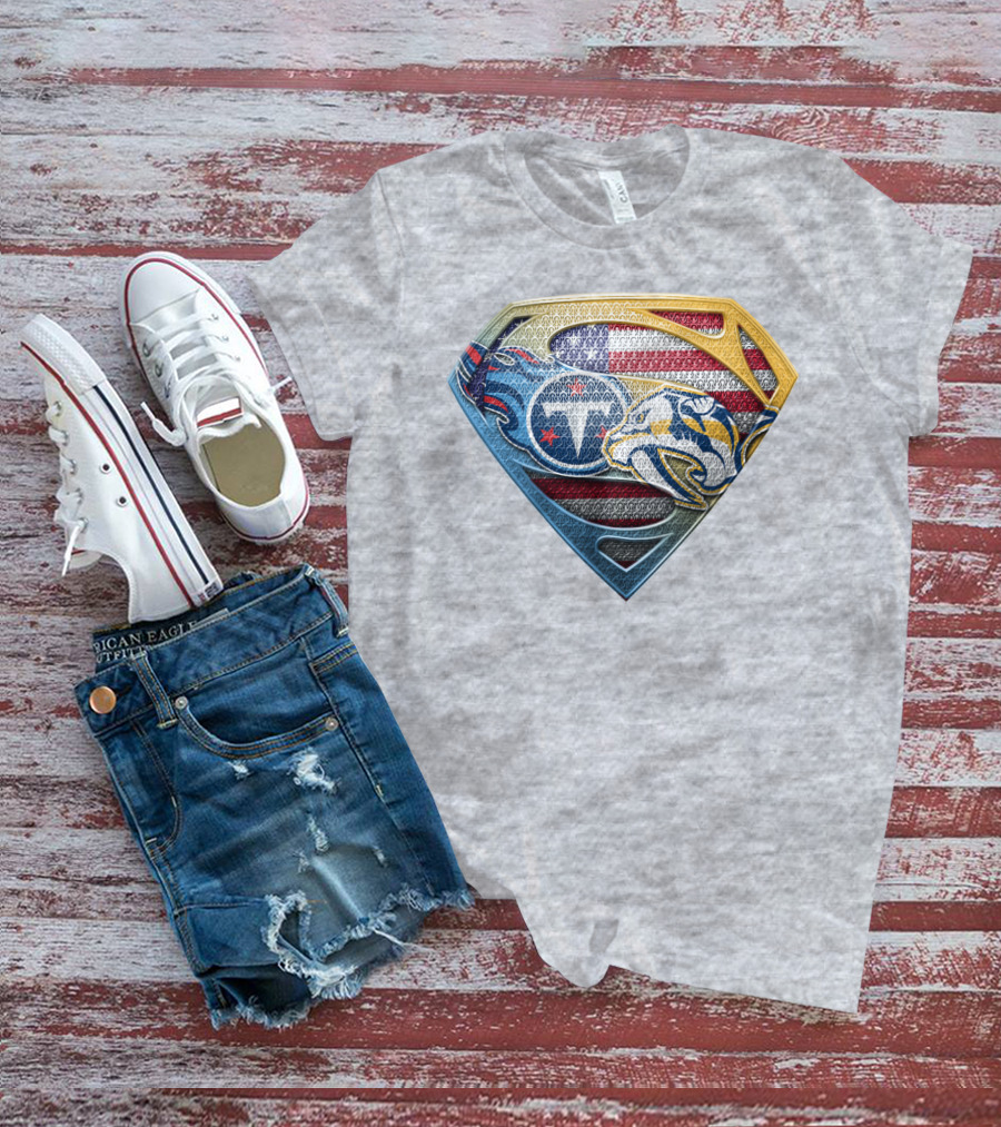 Tennessee Titans Pittsburgh Steelers American Flag Superman T-Shirt